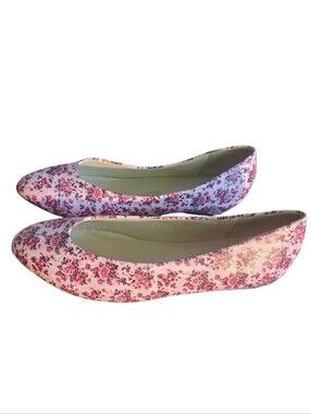 EC Angel Steps Pink & Red Floral Flats | HTF Size: 13W | 1¼" Low Heel